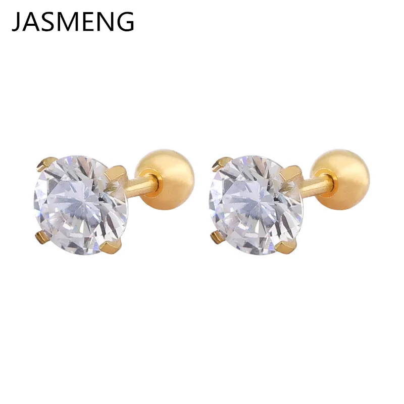 Fashion Jewelry Stainless Steel Gold Color White Zircon Earrings Male