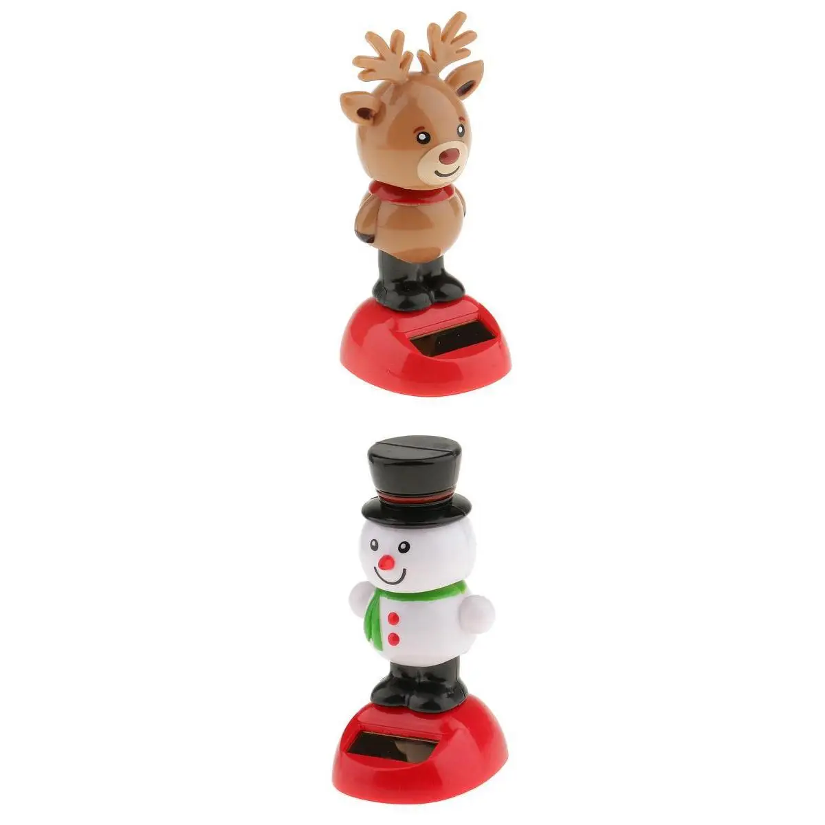 2pcs Solar Power Snowman Elk Swinging Dancing Toy Decorative Figurine Home Car Dashboard Decor Xmas Gift 