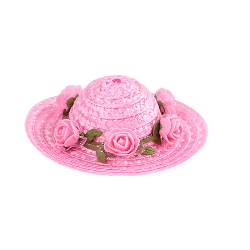 pink rose Солнцезащитная Кепка для собак, соломенная шляпа для собак, фермерская шляпа для собак, соломенная шляпа для собак, кошек, шляпа для защиты от солнца, пляжные вечерние соломенные шляпы, собаки, модный, для улицы, невыгорающий - Цвет: pink rose