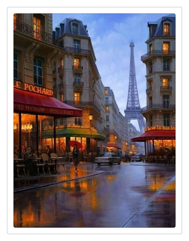 

5D DIY diamond Painting Landscape architecture in the rain Cross Stitch diamond embroidery mosaic stickers home decor cube drill