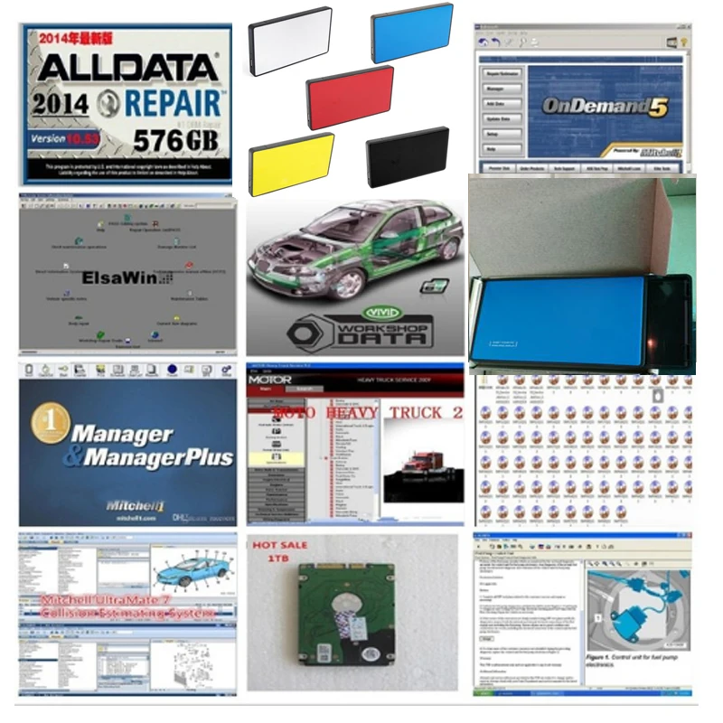 Все данные автосервис программного обеспечения alldata 10,53 В с Mitchell ondemand программного обеспечения 2015 ATSG Elsawin Vivid workshop данных 47in1 1 ТБ hdd