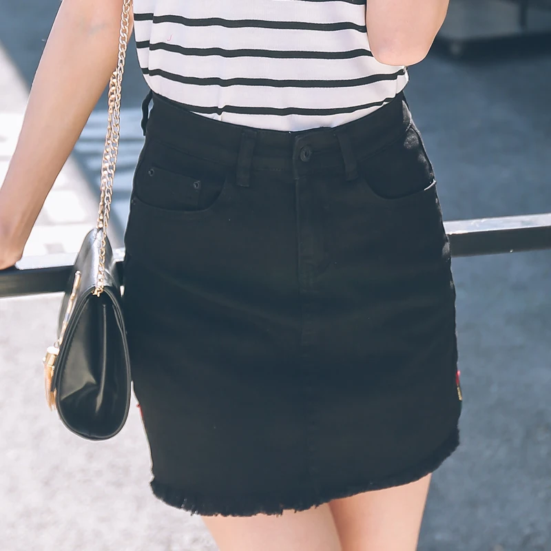 plus size black denim skirt