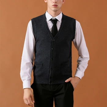 

2018 Men Winter Autumn Spring Business Sweaters Sleeveless Cardigans Sweater Vest Male Cardigan Knit Wool Men Clothes 2018