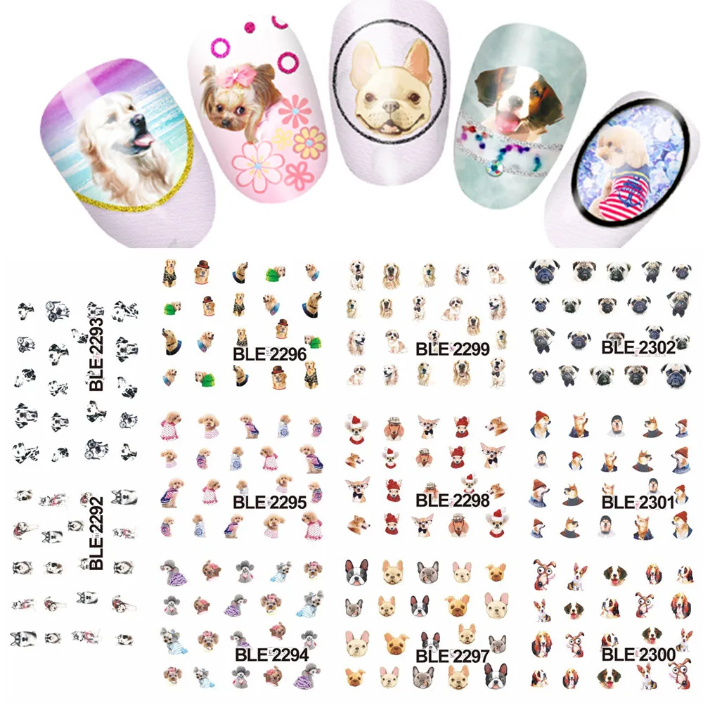 

1 Set 11designs Lovely Dog Animals Pattern Water Nail Tattoo Transfer Nail Decal Sticker DIY Manicure Beauty tools #BLE2292-2302