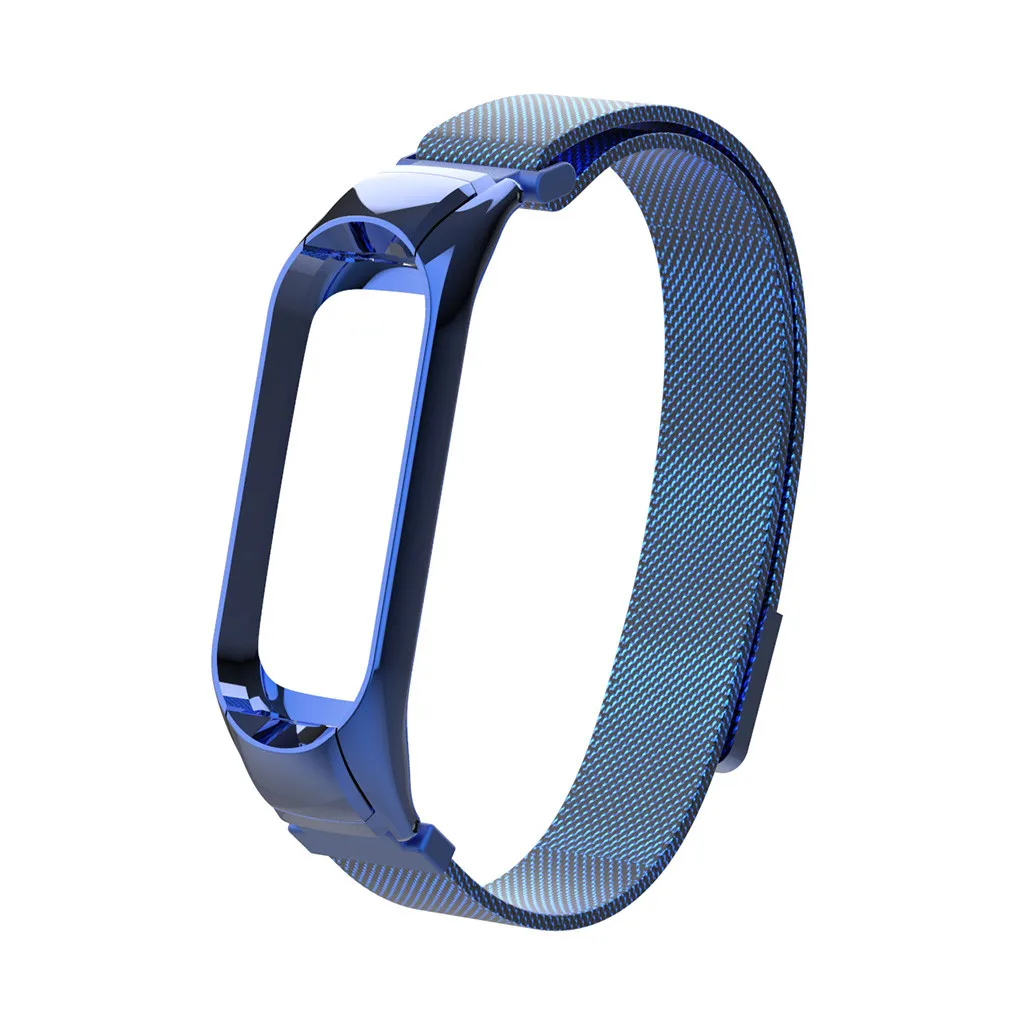 Синий Браслет из нержавеющей стали ремешок для Xiaomi mi Band 3 магнитные адсорбционные металлические полосы Xio mi Xao mi band Band 3 для кожи - Цвет: Синий