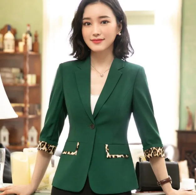 Зеленый Office Ladies Summer Blazer for Women 1/2 Sleeve OL Jacket Blazer Femme Womens Formal Blazers and Jackets Black White Green - Цвет: Зеленый