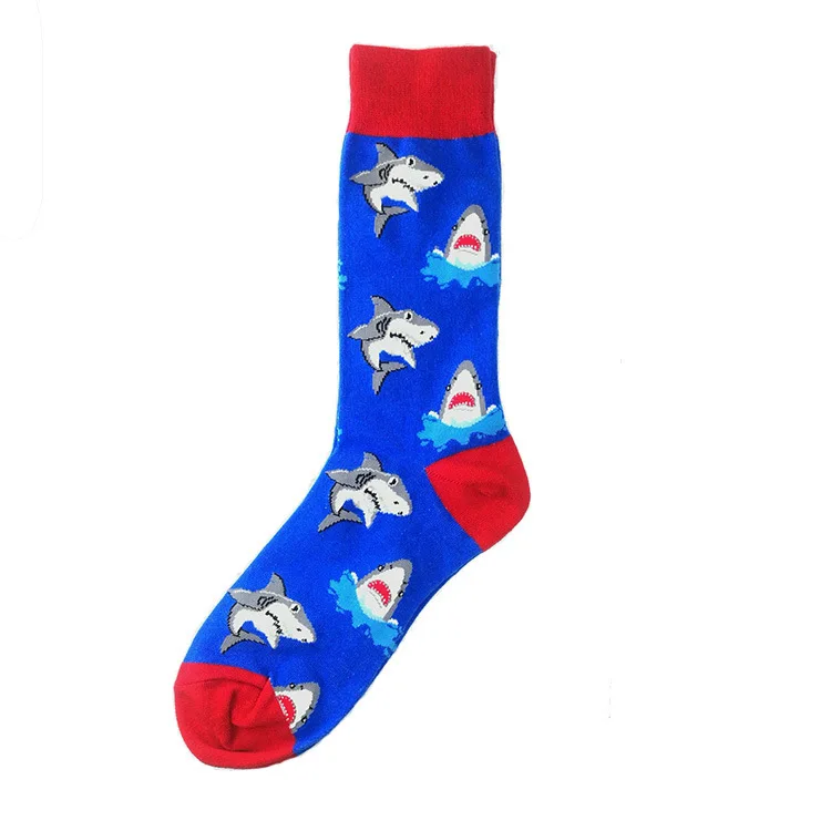 PEONFLY, мужские носки из чесаного хлопка, Harajuku, цветные Веселые Носки с рисунком акулы, вишни, велосипеда, хлопковые носки для мужчин - Цвет: blue