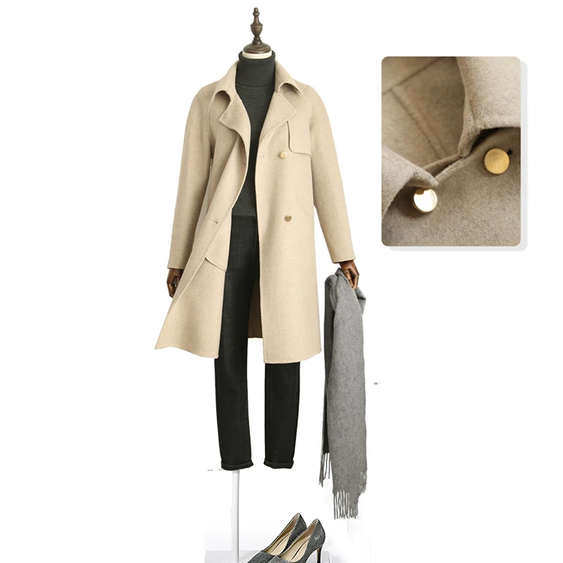 Шерстяное Женское пальто, длинное дикое шерстяное кашемировое пальто, Женское пальто средней длины на весну, осень, зиму, тонкая шерстяная верхняя одежда - Цвет: Camel