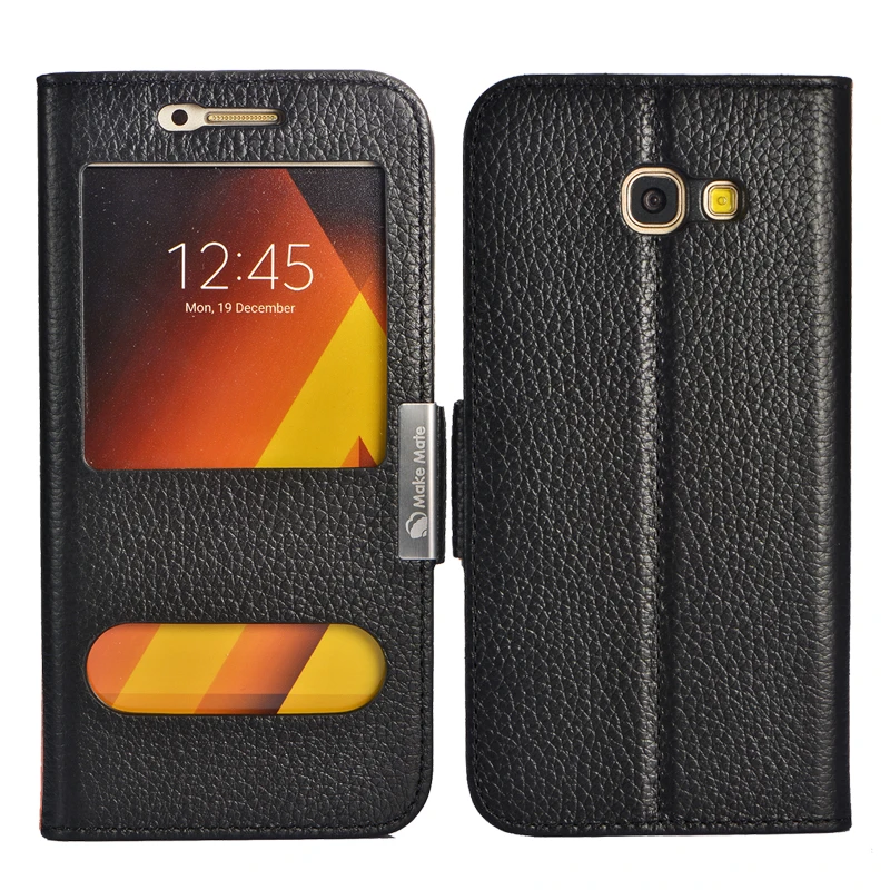 imágenes para Para Samsung A5 2017 caso, lujo vista ventana genuino cubierta de cuero del caso del soporte para Samsung Galaxy A5 2017 imágenes para Para Samsung A5 2017 caso, lujo vista ventana genuino cubierta de cuero del caso del soporte para Samsung Galaxy A5 2017