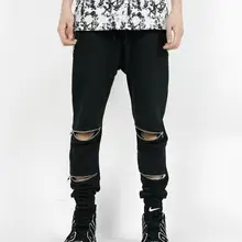 Новинка года Мужская весенне-трикотажные Молнии отверстия для ног Штаны личности молния закрыта Штаны мужской обтягивающие штаны Большие размеры певица костюмы