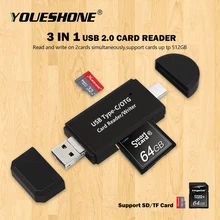 USB2.0 3 в 1 OTG type-C USB кард-ридер высокоскоростной Универсальный флэш-накопитель для чтения карт памяти для Android/PC удлинитель-переходник