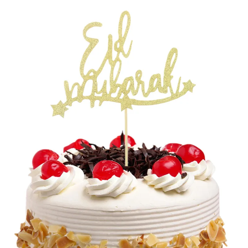 20pc/lot Eid Mubarak With Star Cake Toppers Flags Birthday Glitter Kids Baby Cupcake Topper Wedding Baby Shower Party DIY Baking