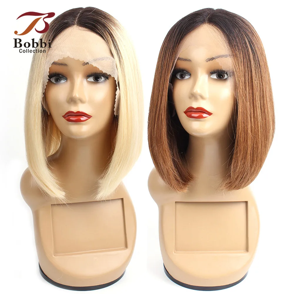 

Bobbi Collection 1B 613 Blonde T Part Lace Front Human Hair Wigs Ombre 1B 30 Short Bob Wig Indian Straight Remy Hair Middle Part