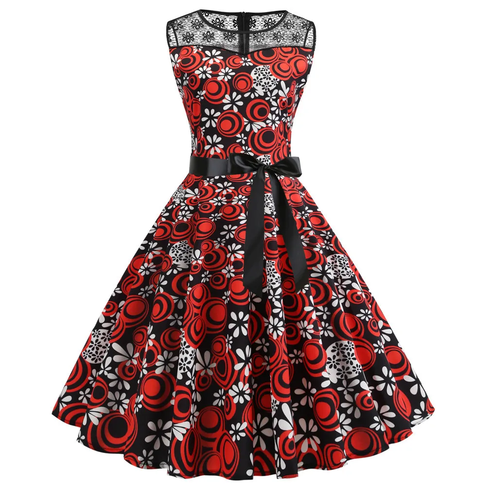 

Summer Women Dress 2019 Vintage Sexy Bohemian Floral Tunic Beach Dress Sundress Belt Red A-Line Dress Print Female Brand