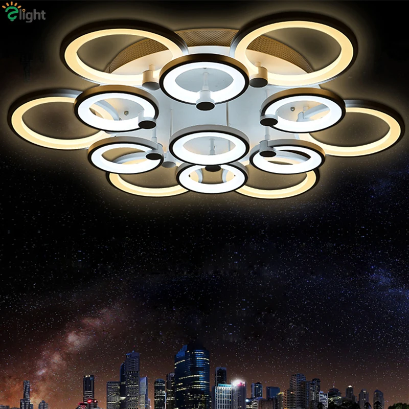 

Modern Brief Acrylic Shades Dimmable Led Chandelier By Remote Control Foyer Bedroom Round Metal Rings Ceiling Chandelier