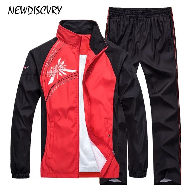NEWDISCVRY, 2 предмета, мужской спортивный костюм, набор,, весна-осень, женский, длинный рукав, Повседневный, тонкий, спортивный костюм, мужская спортивная одежда - Цвет: red
