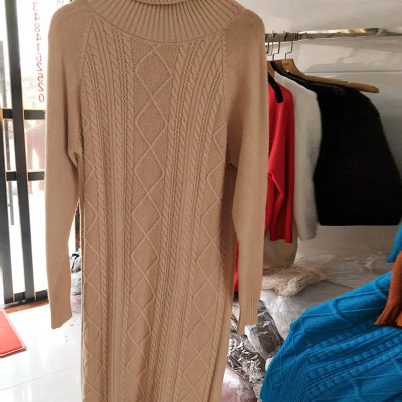 Skup Jesienno zimowy długi sweter z dzianiny kobiet pulower z golfem Plus rozmiar luźny, gruby ciepła dzianina sweter moda damska sweter
