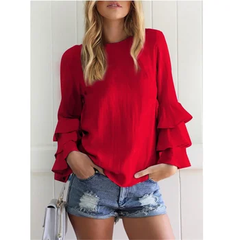 

ZOGAA Ladies Blouse Volant Long Sleeve Blouse Shirts Ruffles BOHO Spring Plus Size Tops Solid Color Elegant Shirt Women Blouse