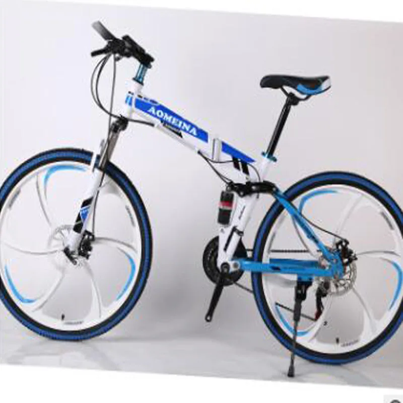 Складной горный велосипед складной амортизация с высоким содержанием углерода Сталь рамка с 21 Скорость и 24 дюймовыми колесами для взрослых - Цвет: Blue