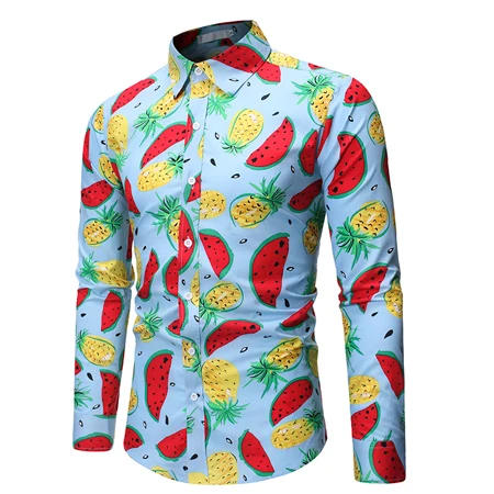 As Picture Stylish Watermelon Printed Shirt Men Brand New Fruit Pattern Design Mens Dress Shirts Chemise Party Holiday Camisas Hombre - Цвет: As Picture