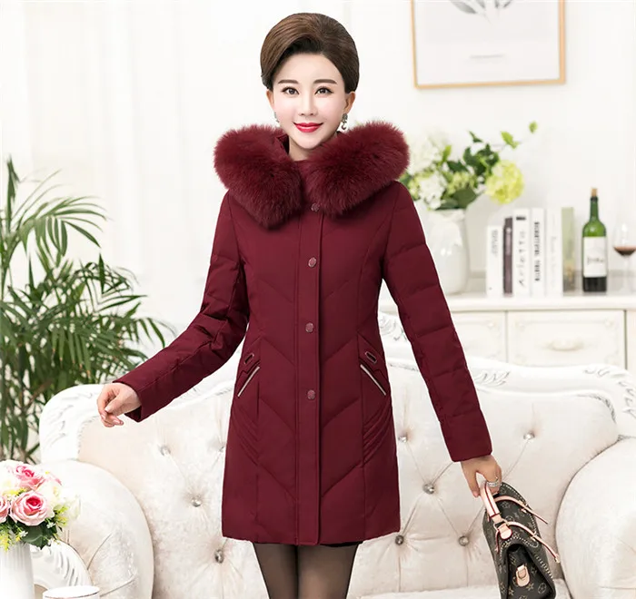Jujube red Большие размеры, XL-13XL, зимние парки, женское пуховое хлопковое пальто, толстые теплые куртки с капюшоном, женские высококачественные базовые пальто для среднего возраста G28 - Цвет: Jujube red
