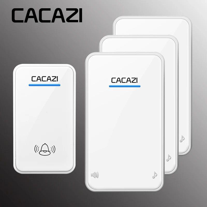 

CACAZI Wireless Doorbell DC battery-operated Home Cordless Bell 1 waterproof transmitter+3 receivers 48 Chime 6 Volume