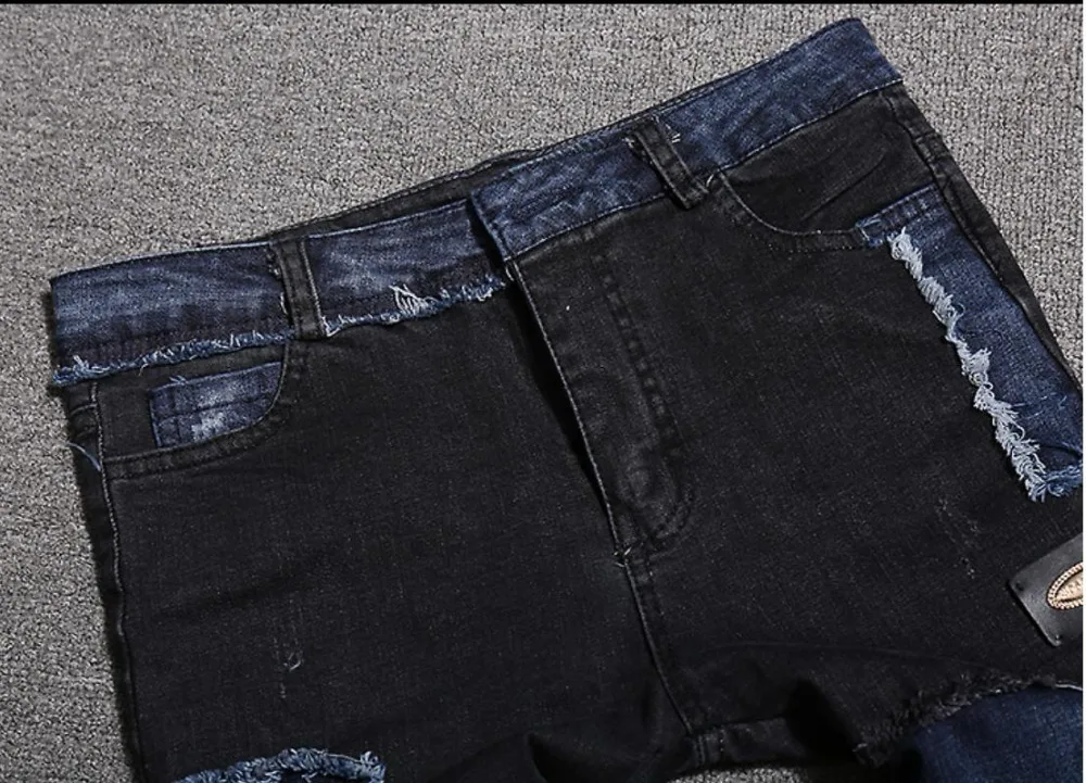 Новые эластичные джинсы с накладными заплатками женские синие джинсовые брюки женские узкие джинсы
