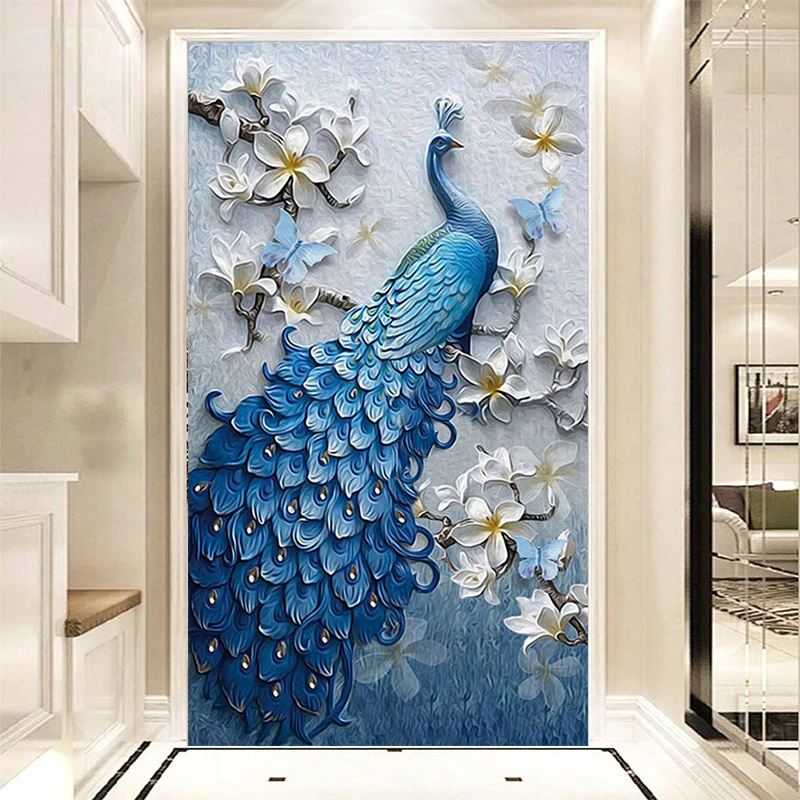 

5D Diamond Painting Blue Peacock for Home Decorations Living Room Bedroom DIY Diamond Wall Hanging Painting Full Rhinestone