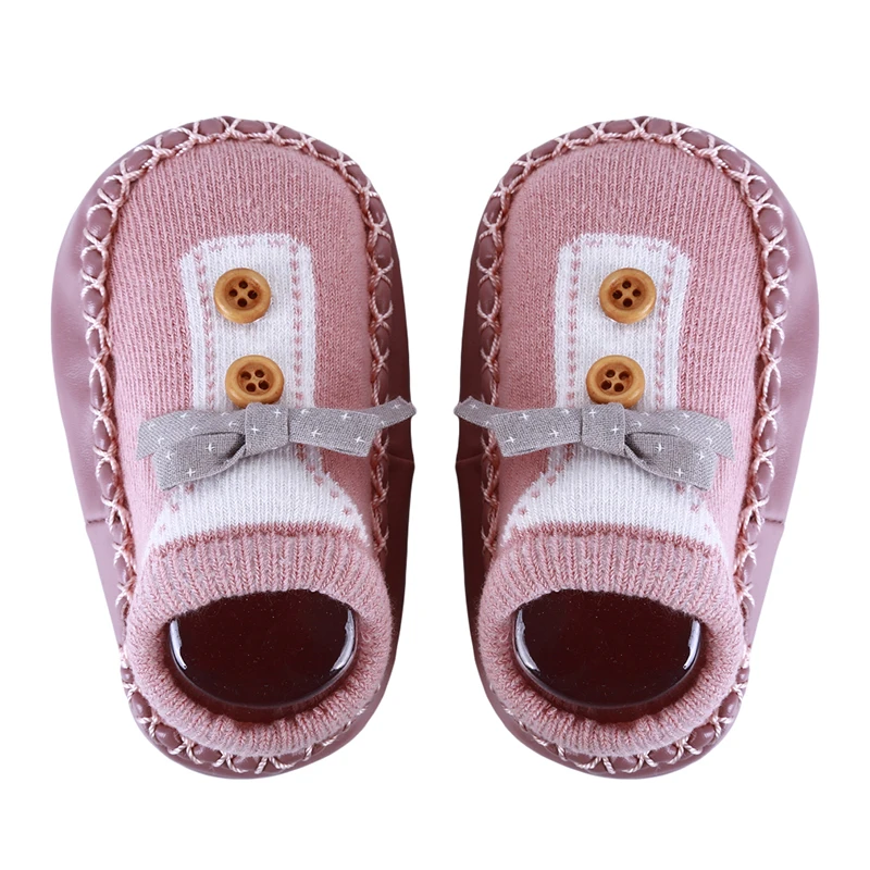 pink(L) Новая детская весенняя обувь носки для новорожденных мальчиков и девочек с бантиком Нескользящие Детские кожаные носки-тапочки с мягкой подошвой - Цвет: pink(L)