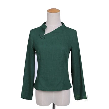 

Chinese Traditional Style Womens Shirt tops Long Sleeve cheongsam top Tang Suit Top Solid Linen blouse Mujer Camisa S-XXL