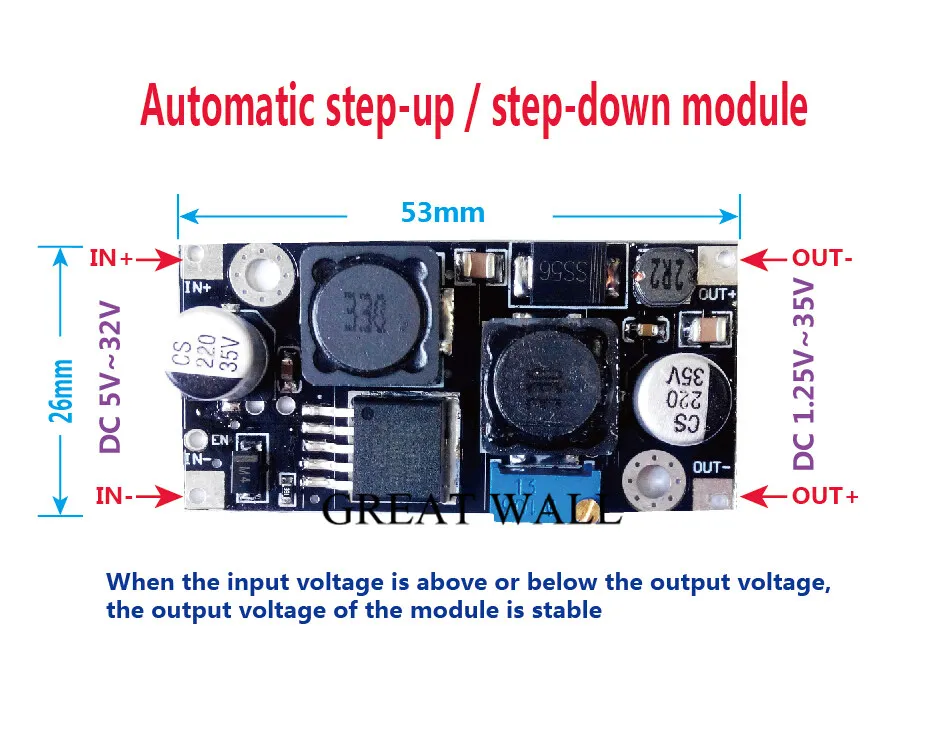 XL6019(XL6009 upgrade) автоматический повышающий понижающий dc-dc Регулируемый преобразователь модуль питания 20 Вт 5-32 В до 1,3-35 В(HEI