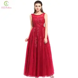 Ssyfashion цвет красного вина кружевное платье с цветочным рисунком длинное вечернее платье Бирде элегантный пол-длина рукавов Пром Вечерние