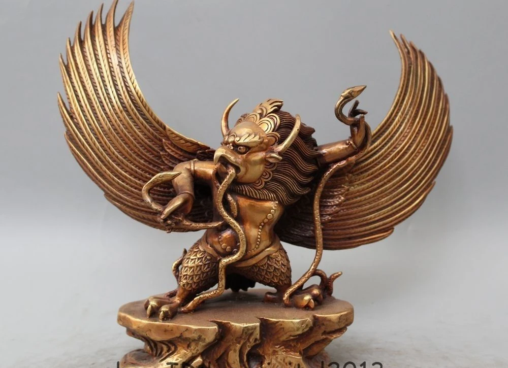

10" Tibet Buddhism Bronze Gild Redpoll Winged Garuda Bird Eagle Buddha Statue