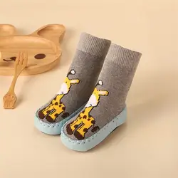 Детские носки с рисунками животных на резиновой подошве, носки для новорожденных, детские домашние носки-тапочки, нескользящие носки на