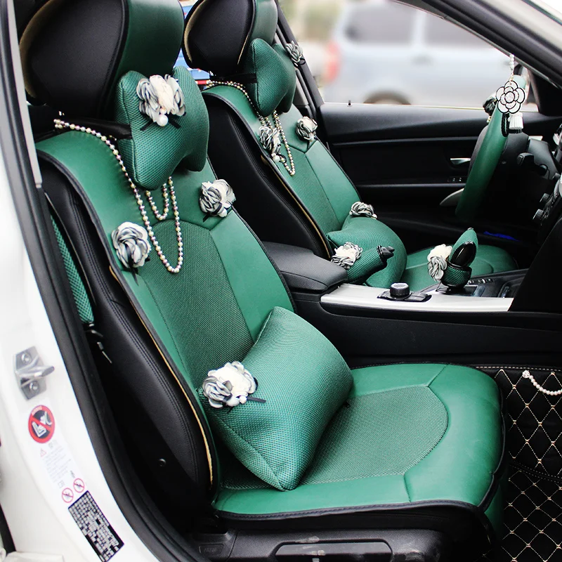 

Pearl Butterfly Set Car Steering Wheel Cover Hand Brake Rearview Mirror Cover Headrest Waist Pillow Car Interior Accessories