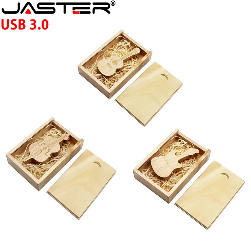 JASTER USB 3.0 LOGO customer wooden guitar violin usb+box USB flash drive gift 4GB 8GB 16GB 32GB 64GB (over 10 pcs free LOGO)