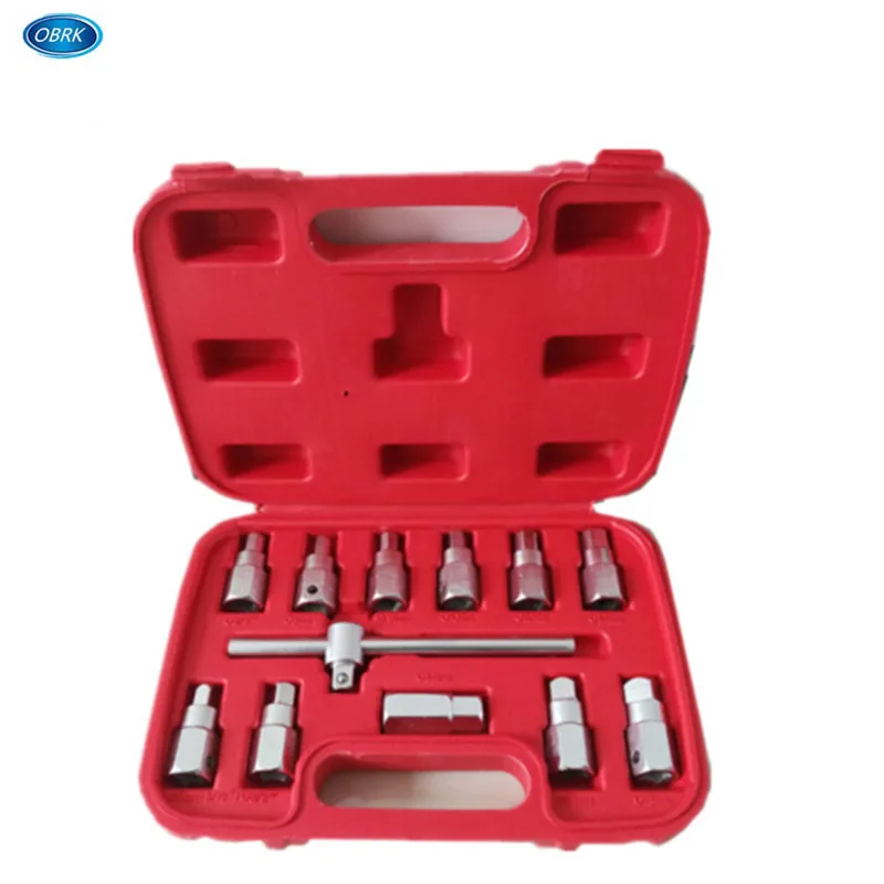 

12pc Drain Plug Key Socket Set Axle Oil Sump Spanner 3/8" Drive Cars Vans Bikes