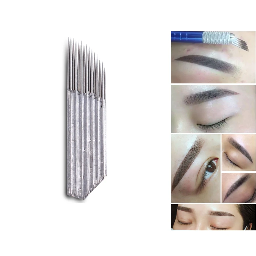 

2 row 15 Needle 50 pcs Permanent Makeup Eyebrow Tatoo Blade Microblading Needles For 3D Embroidery Manual Tattoo Pen Machine