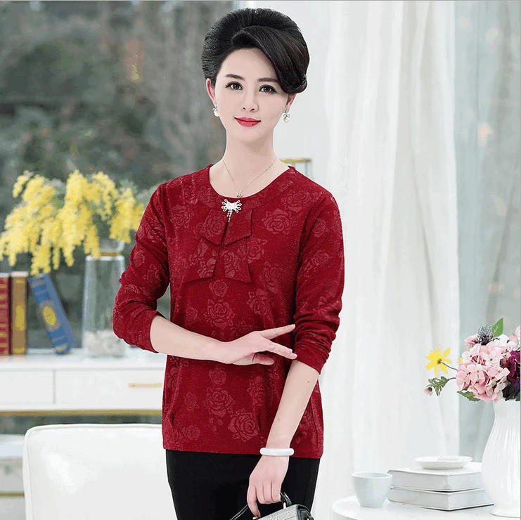 

longsleeves tshirt for women bottoming shirt 2019 spring fall new middle age mother o-neck top pullover plus size tee shirt