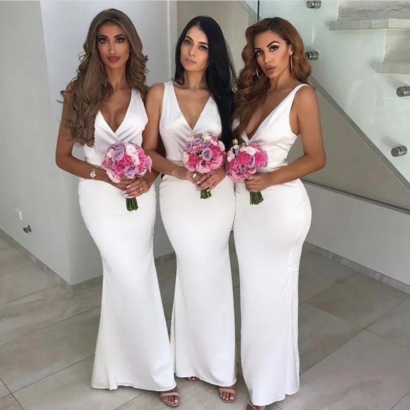 Simple Style V Neck Sleeveless Mermaid Elastic Satin Bridesmaid Simple Style V Neck Sleeveless Mermaid