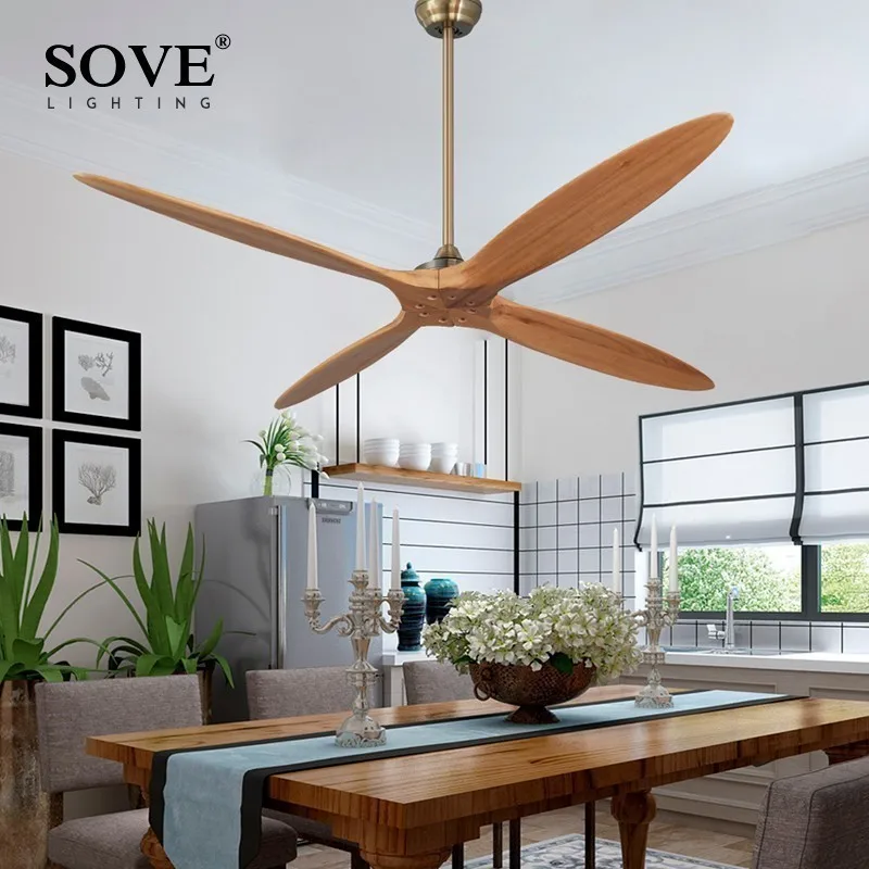 Sove 60 Inch Wooden Ceiling Fan Dc Remote Control Decorative