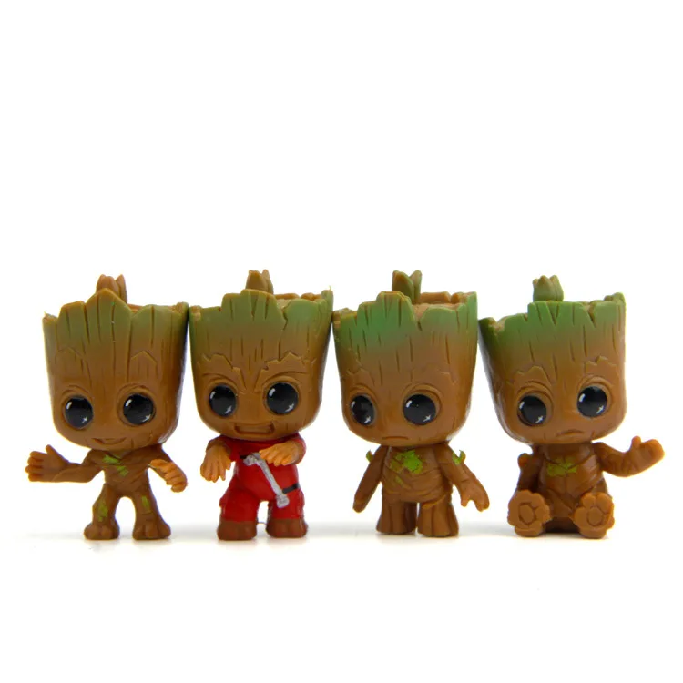 4PCS Guardians of the Galaxy Baby Tree Man Grootted Keychain Toys Figure 5cm Guardians Treeman Keychain Keyring Car Toys