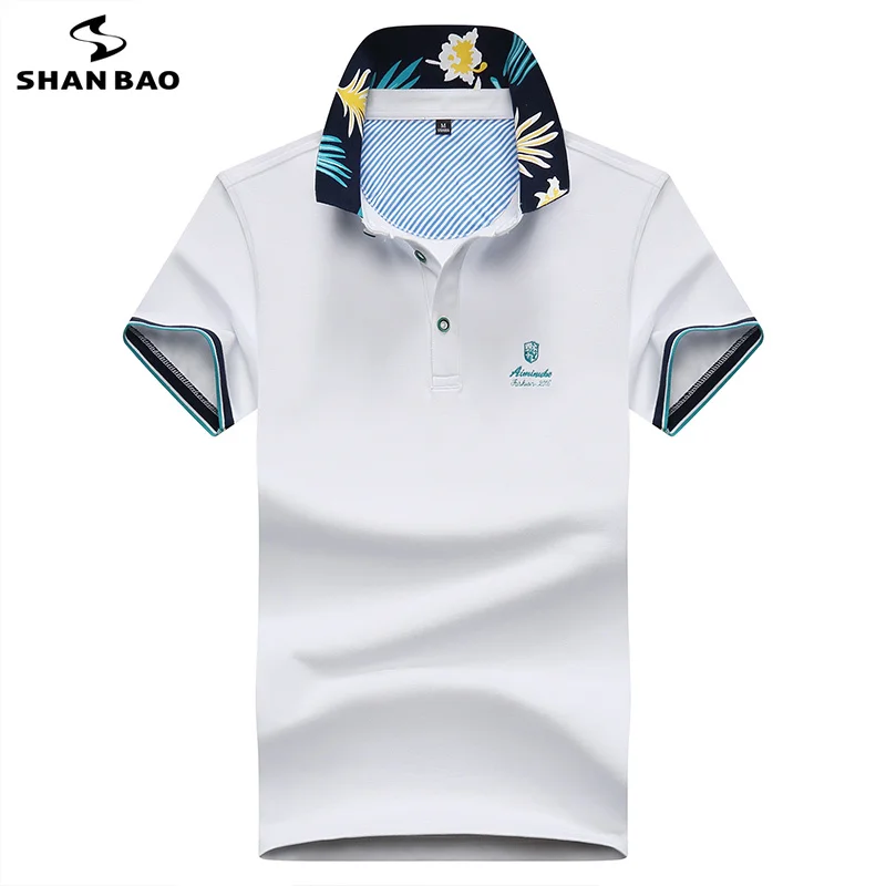 

SHANBAO brand flower collar stitching business gentleman men's casual short-sleeved Polo shirt 2019 summer new fashion polo