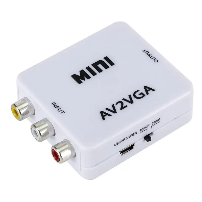  Mini HD Video Converter Box Convertitore AV2VGA AV RCA CVBS a VGA Video Converter Conversor con 3.5