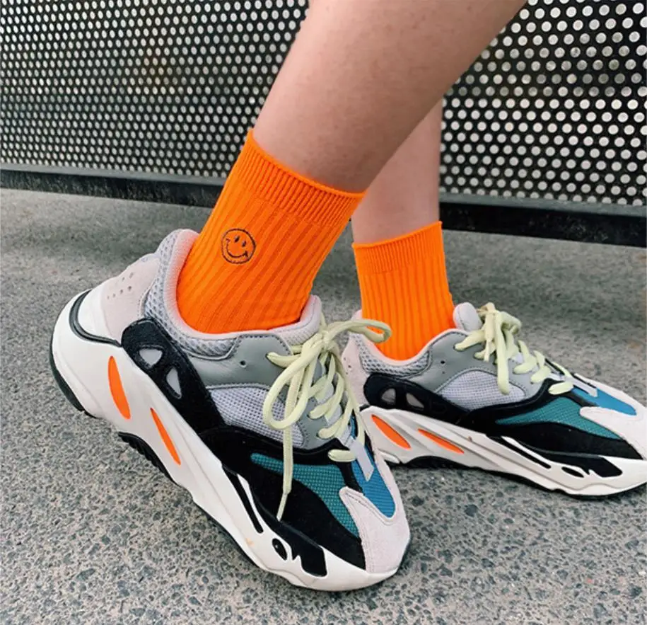 

Fashion Candy Color Neon Green Hot Pink Street Cool Hip Hop Fluorescence Yellow Orange Unisex Women Men Couple Funny Happy Socks