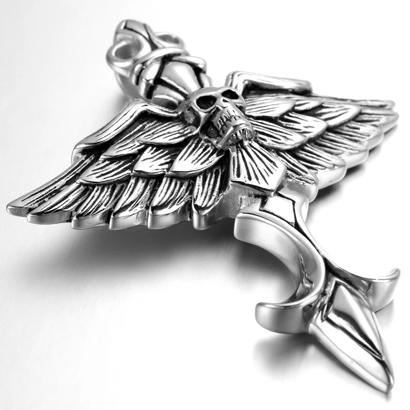 Mens Gothic Biker Skull Motorcycle Stainless Steel Pendant Necklace Wing stainless steel men s jewelry | Украшения и аксессуары