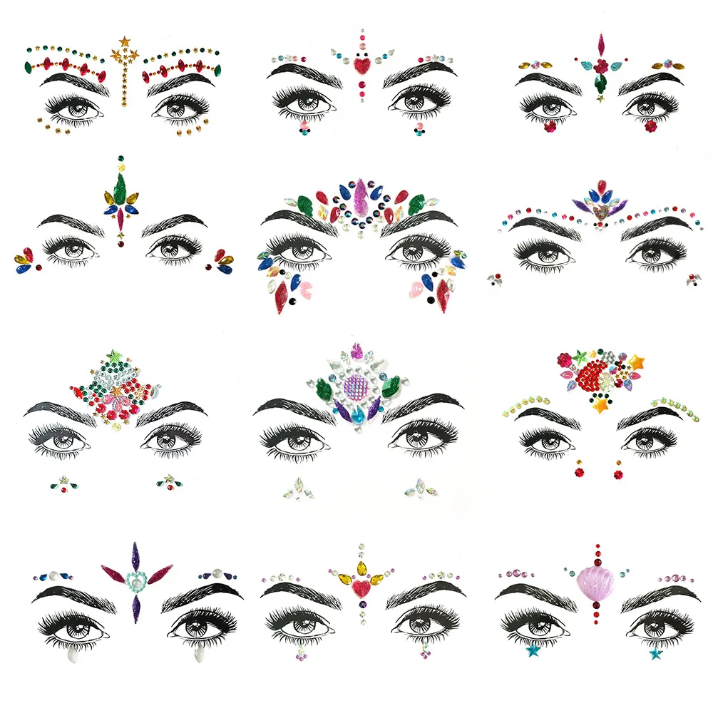 

Masquerade Temporary Tattoo Face Jewelry Rhinestone Makeup Body Shiny Festival Flash Tattoo Art Sticker