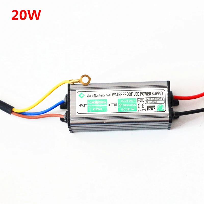 AC 85-265V 110V 220V DC/DC 24 V-38 V 10W 20W 30W 50W 100W IP67 Водонепроницаемый один Цвет RGB прожектор чип светодиодный драйвер