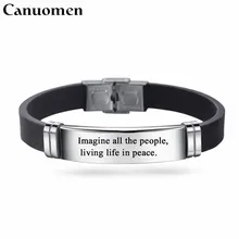 Canuomen вдохновляющий браслет Imagine все люди, живущие в мире нержавеющей стали Регулируемый силиконовый браслеты