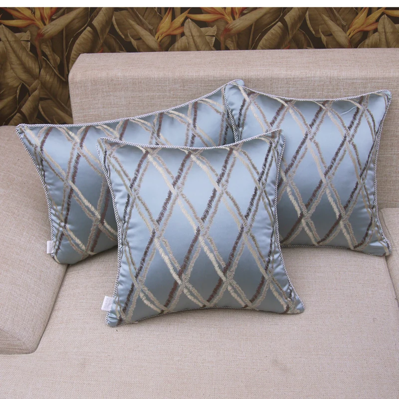 High end Modern Blue Plaid Grid Chic Design Cushion Cover Model Room